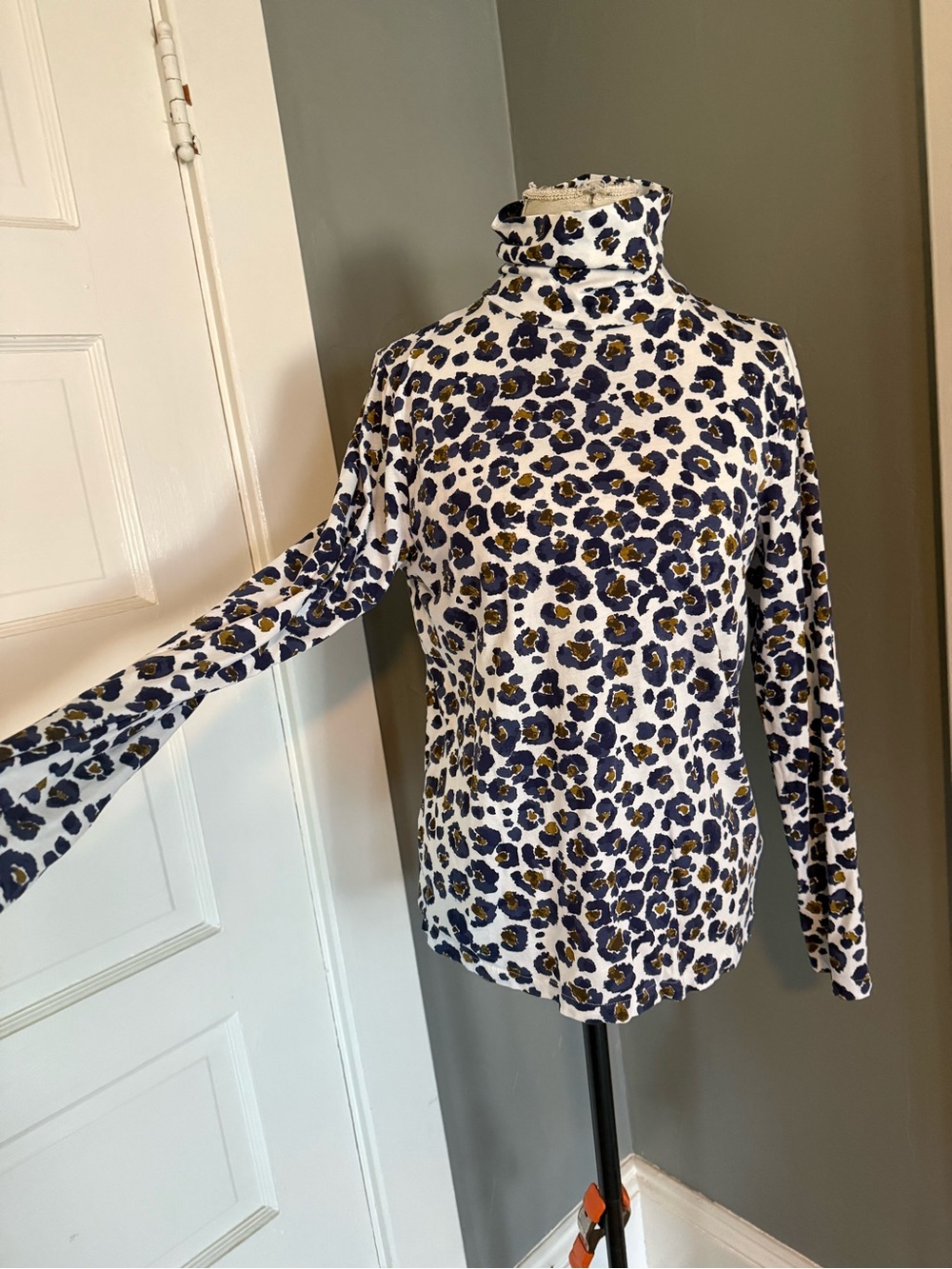 J. Crew Animal Print Turtleneck Top - White, Black, Gold